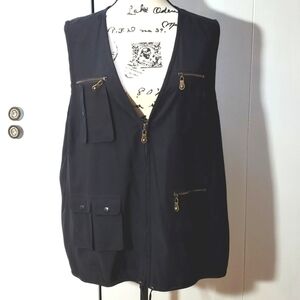 August Max Women- 100% Silk Black minimalist neutral Vest New! Sz.1X